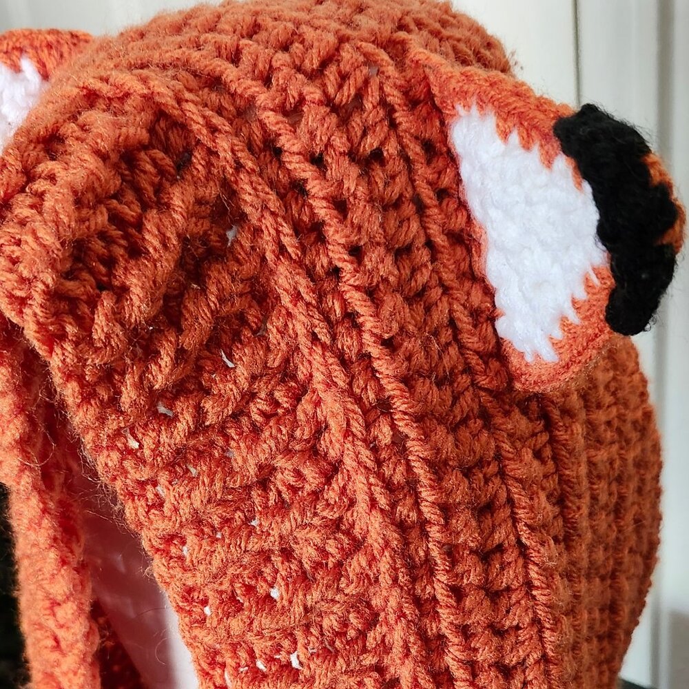 Cute Orange Fox Crochet Hooded Hat